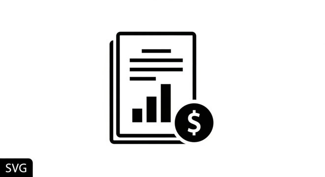 A minimalist vector graphic illustrating a financial report with a dollar sign