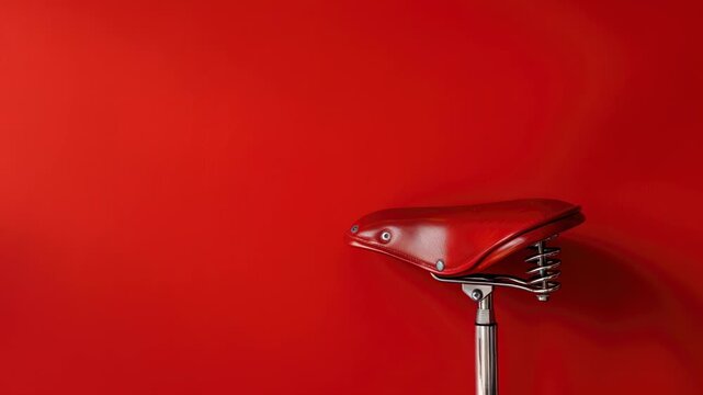 Vintage red bicycle saddle against background with copyspace