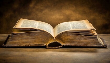 Antique Open Book Illuminated by Soft Light on Rustic Wooden Table, Symbolizing Knowledge and Hope