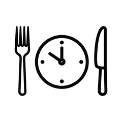 Naklejka premium Meal Time Icon: Clock, Fork and Knife - Vector Illustration