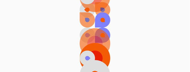 Abstract composition featuring overlapping circles. Orange, lavender hues dominate neutral background. Simple, modern design elements present.