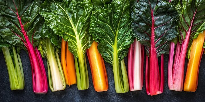 Vibrant Collection of Fresh Multi-Colored Swiss Chard Varieties with Shiny Leaves for Healthy Dishes