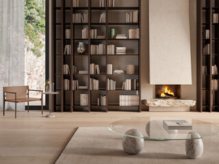 Modern luxury apartment interior in minimal scandinavian style, 3d rendering © Yulichka