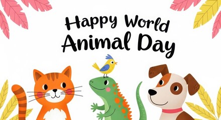 Happy world animal day celebration with animals friends