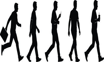 Skateboarding silhouettes, ollie trick sequence, skateboard jump, dynamic motion, extreme sport, youth culture, urban lifestyle, action sports illustration artwork © Its Saidul 