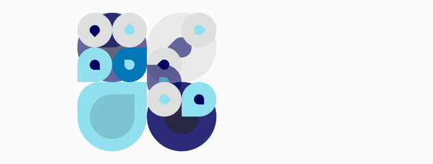 Fototapeta premium Abstract circles overlap, creating layered visual effect. Blues, light blues, whites dominate composition. Minimalist design, clean aesthetic.