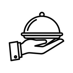 Fototapeta premium Hand Serving Food Cloche Icon - Catering and Service Symbol