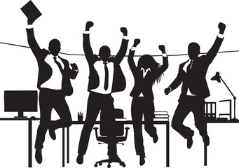 Fototapeta premium Dynamic team of office professionals celebrating a major victory and achieving business success together