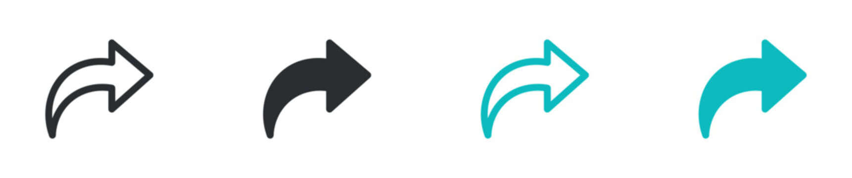 Share arrow icon set, forward reply send arrow communication symbol, outline and solid and color style. Vector illustration.