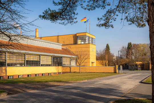 ALFELD, GERMANY - MARCH 9, 2026: The Fagus Factory, a UNESCO World Heritage site and Bauhaus precursor. Exterior view of the innovative glass curtain wall and brick architecture by Walter Gropius.