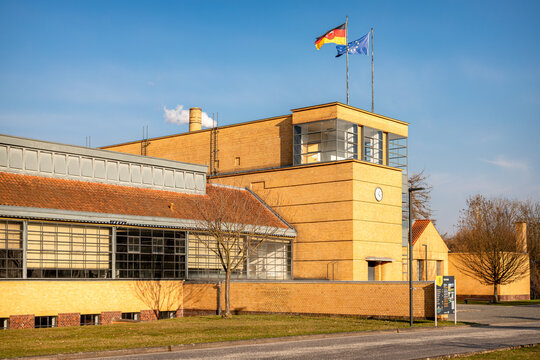 ALFELD, GERMANY - MARCH 9, 2026: Perspective view of the Fagus Factory buildings. UNESCO site showing the transition from traditional brick to modern glass facades by architect Walter Gropius.