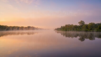 Fototapeta premium Misty River at Sunrise