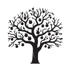 Apple Tree Silhouette Vector &ndash; Decorative Fruit Tree Black Nature Illustration
