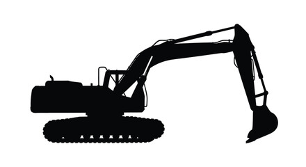 Black silhouette of a large excavator machine industrial equipment silhouette © FARABI