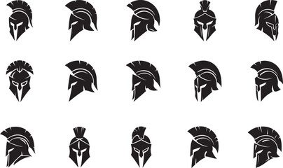 Spartan helmet icon vector set with medieval warrior helmet symbols for logo, app, web, and design. © Mst.Atina
