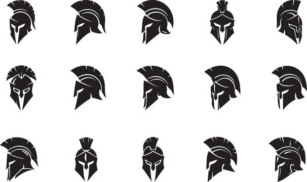 Spartan helmet icon vector set with medieval warrior helmet symbols for logo, app, web, and design.