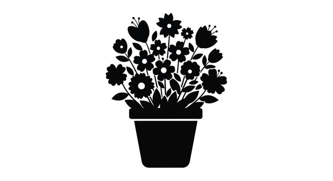 Black floral arrangement in a pot a striking silhouette