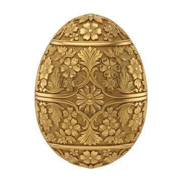 A gold egg with intricate designs on it