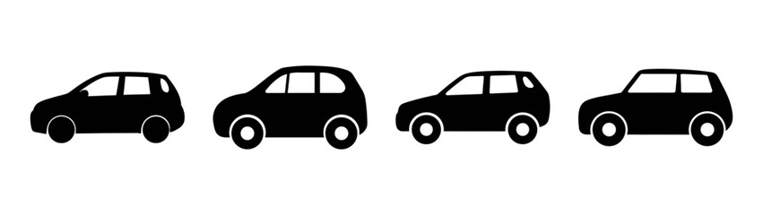 Fototapeta premium Black car vector illustration: four simple cars design for transportation and automotive use cases