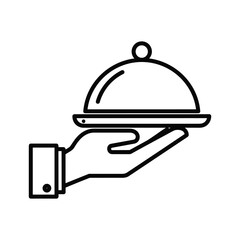 Fototapeta premium Hand Serving Food Cloche Icon - Restaurant Service and Catering Symbol