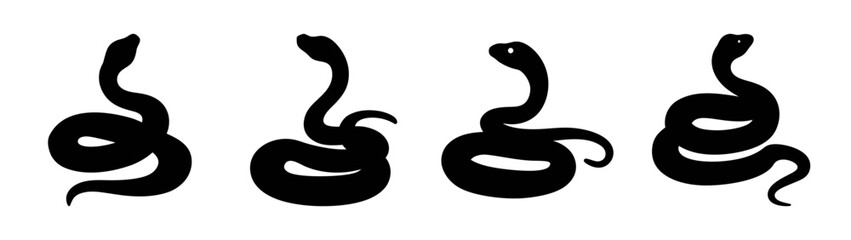 Obraz premium Snake silhouette vector art illustration of four black snakes reptile animal wildlife design drawing 