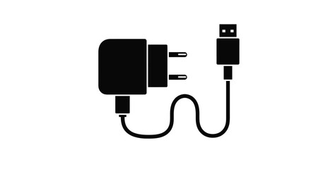 Black usb power adapter and cable simple graphic silhouette