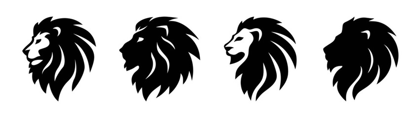 Lion head silhouette vector design set for logo template or tattoo idea with mane details vector © PURE VECTOR WORK