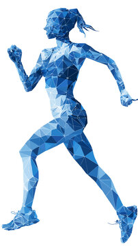 Geometric runner silhouette dynamic athleticism represented in blue triangles