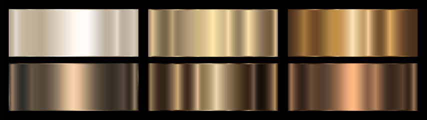 A set of gold and brown gradients with a metallic effect on a dark background. Metallic gradient effects for text, message boards, and infographics. EPS 10 vector format. © Helga1