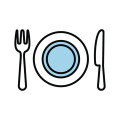 Simple Icon of Plate, Fork, and Knife - Meal Preparation Concept