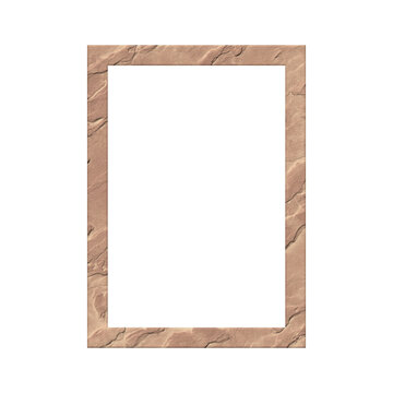 Tan sandstone texture frame isolated. Blank rock border mockup.