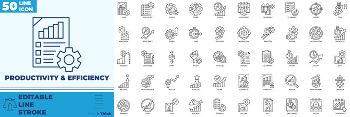 Productivity And Efficiency Line Editable Icons set © Madani Pro