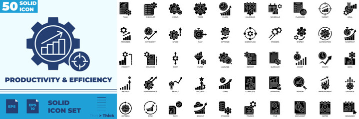 Productivity And Efficiency Solid Editable Icons set © Madani Pro