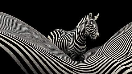 Fototapeta premium Zebra Black White Stripes Optical Illusion Abstract Pattern Camouflage Surreal Minimalist Digital Art