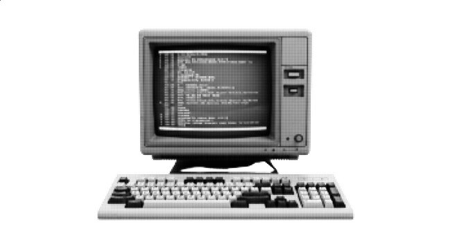 Retro Desktop Computer Halftone Illustration Technology Concept