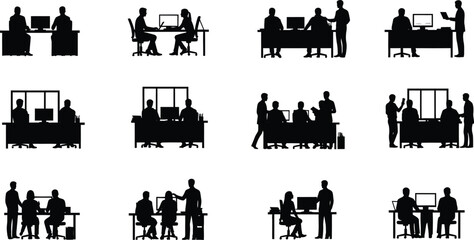 Obraz premium Office workers isolated on transparent background in various settings