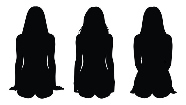 Three silhouetted women are depicted sitting with their backs facing the viewer
