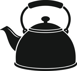 Obraz premium Minimal vector silhouette, tea kettle with handle and spout, solid black, isolated on white background.