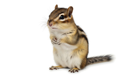 Fototapeta premium A charming chipmunk with distinctive stripes stands curiously. Capturing its detailed fur and captivating expression.