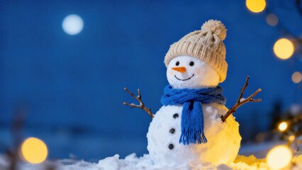 Obraz premium Whimsical Winter Snowman Collection: Cheerful Snowmen (In Red Hats, Plaid Scarves & Top Hats) in Varied Snowy Settings (Snowy Forest, Sunlit Path, Pine Tree Backdrop, Open Winter Field) for Christmas,