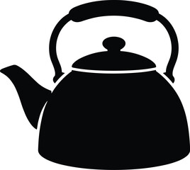 Obraz premium Minimal vector silhouette, tea kettle with handle and spout, solid black, isolated on white background.