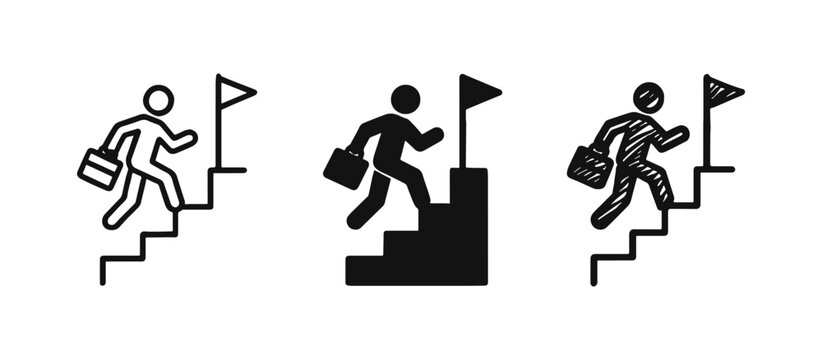 Business Goal Achievement Icon Set - Career Progression and Success Journey