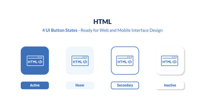 html 4-state UI button. Outline icon kit from programming collection. Thin linear html, coding, development editable vector. Minimal html sign for web and mobile interface
