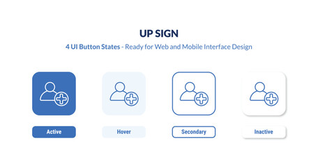 Fototapeta premium up sign 4-state UI button. Outline icon kit from signs collection. Thin linear up sign, up, business editable vector. Minimal up sign sign for web and mobile interface