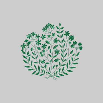 abstract floral background with flowers Hand-Drawn Green Floral Line Art with Two Flowers and Leaves.