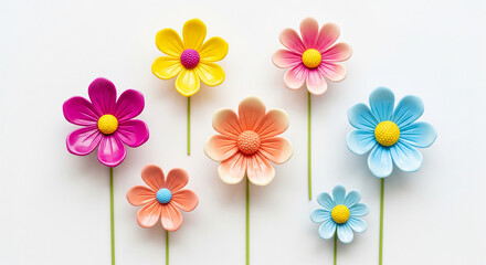 Obraz premium Beautiful colorful paper flower decoration on white background perfect for elegant holiday greeting and cheerful celebration