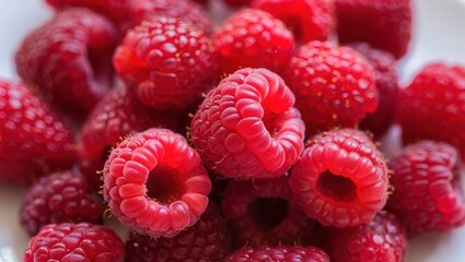 Close-up of Ripe Red Raspberries