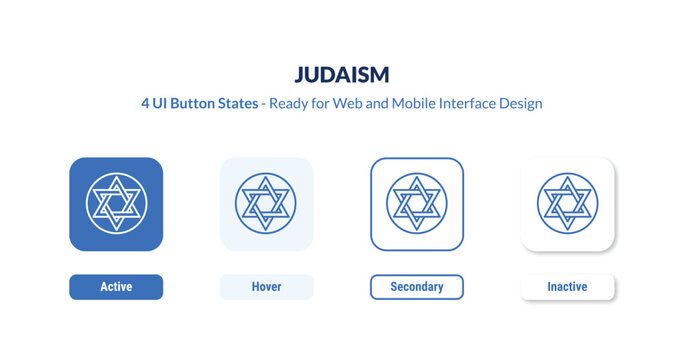 judaism 4-state UI button. Outline icon kit from religion collection. Thin linear judaism, religious, menorah editable vector. Minimal judaism sign for web and mobile interface