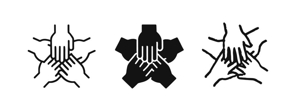 Stacked Hands Icon Set, Symbol of Teamwork, Collaboration, and Unity