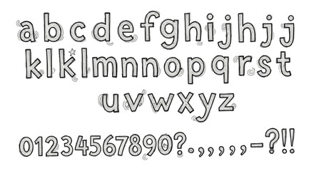 A creative set of hand drawn alphabet and numbers featuring a grunge doodle sketch design for unique typography and vector sign illustration © Wisnu505